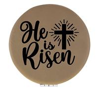 Enthoozies He is Risen Religious Light Brown Laser Engraved Leatherette Compact Mirror - Stylish and Practical Portable Makeup Mirror - 2.5 Inch Diameter