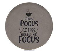 Enthoozies Hocus Pocus Coffee Helps Me Focus Gray Laser Engraved Leatherette Compact Mirror - Stylish and Practical Portable Makeup Mirror - 2.5 Inch Diameter