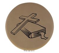 Enthoozies Holy Cross Bible Religious Light Brown Laser Engraved Leatherette Compact Mirror - Stylish and Practical Portable Makeup Mirror - 2.5 Inch Diameter