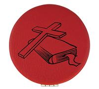 Enthoozies Holy Cross Bible Religious Red Laser Engraved Leatherette Compact Mirror - Stylish and Practical Portable Makeup Mirror - 2.5 Inch Diameter