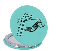 Enthoozies Holy Cross Bible Religious Teal Laser Engraved Leatherette Compact Mirror - Stylish and Practical Portable Makeup Mirror - 2.5 Inch Diameter