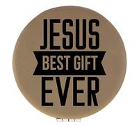 Enthoozies Jesus Best Ever Religious Light Brown Laser Engraved Leatherette Compact Mirror - Stylish and Practical Portable Makeup Mirror - 2.5 Inch Diameter