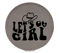 Enthoozies Let's Go Girl Gray Laser Engraved Leatherette Compact Mirror - Stylish and Practical Portable Makeup Mirror - 2.5 Inch Diameter