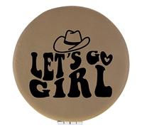 Enthoozies Let's Go Girl Light Brown Laser Engraved Leatherette Compact Mirror - Stylish and Practical Portable Makeup Mirror - 2.5 Inch Diameter