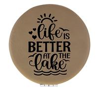 Enthoozies Life is Better at The Lake Light Brown Laser Engraved Leatherette Compact Mirror - Stylish and Practical Portable Makeup Mirror - 2.5 Inch Diameter
