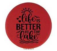 Enthoozies Life is Better at The Lake Red Laser Engraved Leatherette Compact Mirror - Stylish and Practical Portable Makeup Mirror - 2.5 Inch Diameter