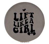 Enthoozies Lift Like a Girl Gray Laser Engraved Leatherette Compact Mirror - Stylish and Practical Portable Makeup Mirror - 2.5 Inch Diameter