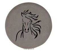 Enthoozies Majestic Horse Gray Laser Engraved Leatherette Compact Mirror - Stylish and Practical Portable Makeup Mirror - 2.5 Inch Diameter
