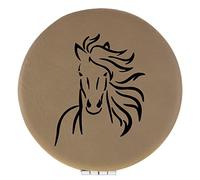 Enthoozies Majestic Horse Light Brown Laser Engraved Leatherette Compact Mirror - Stylish and Practical Portable Makeup Mirror - 2.5 Inch Diameter