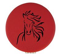 Enthoozies Majestic Horse Red Laser Engraved Leatherette Compact Mirror - Stylish and Practical Portable Makeup Mirror - 2.5 Inch Diameter