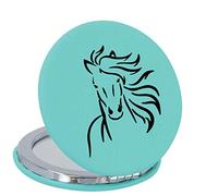 Enthoozies Majestic Horse Teal Laser Engraved Leatherette Compact Mirror - Stylish and Practical Portable Makeup Mirror - 2.5 Inch Diameter