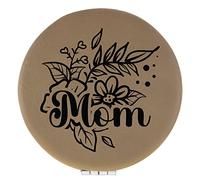 Enthoozies Mom Flowers Light Brown Laser Engraved Leatherette Compact Mirror - Stylish and Practical Portable Makeup Mirror - 2.5 Inch Diameter