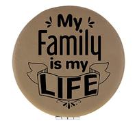 Enthoozies My Family is My Life Light Brown Laser Engraved Leatherette Compact Mirror - Stylish and Practical Portable Makeup Mirror - 2.5 Inch Diameter