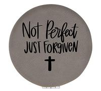 Enthoozies Not Perfect Just Forgiven Religious Gray Laser Engraved Leatherette Compact Mirror - Stylish and Practical Portable Makeup Mirror - 2.5 Inch Diameter