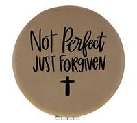 Enthoozies Not Perfect Just Forgiven Religious Light Brown Laser Engraved Leatherette Compact Mirror - Stylish and Practical Portable Makeup Mirror - 2.5 Inch Diameter