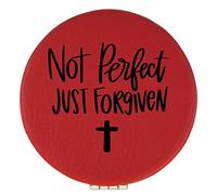 Enthoozies Not Perfect Just Forgiven Religious Red Laser Engraved Leatherette Compact Mirror - Stylish and Practical Portable Makeup Mirror - 2.5 Inch Diameter