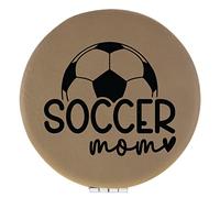 Enthoozies Soccer Mom Light Brown Laser Engraved Leatherette Compact Mirror - Stylish and Practical Portable Makeup Mirror - 2.5 Inch Diameter