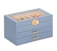 Enthralite Jewellery Box with 2 Drawers : Jewellery Display Organiser for Earrings Necklaces - Gift for Girls Women | Grey Blue