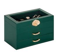 Enthralite Jewellery Box with 2 Drawers : Jewellery Display Organiser for Earrings Necklaces - Gift for Girls Women | Forest Green