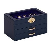 Enthralite Jewellery Box with 2 Drawers : Jewellery Display Organiser for Earrings Necklaces - Gift for Girls Women | Dark Blue