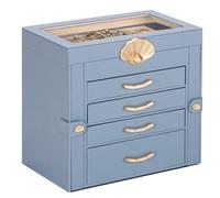 Enthralite Jewellery Box with 4 Drawers : Jewellery Display Organiser for Earrings Necklaces - Gift for Girls Women | Grey Blue