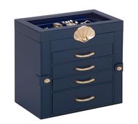 Enthralite Jewellery Box with 4 Drawers : Jewellery Display Organiser for Earrings Necklaces - Gift for Girls Women | Dark Blue