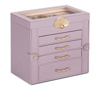 Enthralite Jewellery Box with 4 Drawers : Jewellery Display Organiser for Earrings Necklaces - Gift for Girls Women | Grey Purple