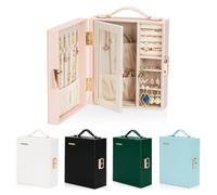 Enthralite Travel Jewellery Case, Travel Must Have, Portable Jewellery Box with Mirror, PU Leather Small Organizer for Rings, Earrings, Necklaces, Bracelets (Light Pink)