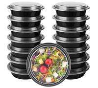 EnthuLove Round Meal Prep Containers Reusable, 24oz BPA-Free Salad Lunch Box, Microwavable Dishwasher Safe Food Containers with Airtight Lids, Takeaway Stackable Salad Bowl (15 Pack)