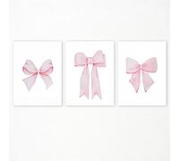 Enthusiasm 3 Pcs Pink Bow Canvas Wall Art Coquette Poster Prints Girly Apartment Aesthetic Pictures for Girls Room Bedroom Dorm, Unframed (30x40cm)