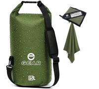 Enthusiast Gear Waterproof Dry Bag 15L with Free Quick Dry Microfiber Towel - Floating Roll Top Dry Sack for Kayaking, Boating, Camping & Beach Adventures (Green, 15L)