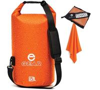 Enthusiast Gear Waterproof Dry Bag 15L with Free Quick Dry Microfiber Towel - Floating Roll Top Dry Sack for Kayaking, Boating, Camping & Beach Adventures (Orange, 15L)