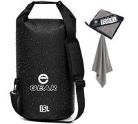 Enthusiast Gear Waterproof Dry Bag 15L with Free Quick Dry Microfiber Towel - Floating Roll Top Dry Sack for Kayaking, Boating, Camping & Beach Adventures (Black, 15L)