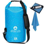 Enthusiast Gear Waterproof Dry Bag 15L with Free Quick Dry Microfiber Towel - Floating Roll Top Dry Sack for Kayaking, Boating, Camping & Beach Adventures (Blue, 15L)