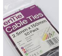 enTie Black Cable Ties 2.5mm x 150mm Nylon 66 UL Approved [50 Pack]
