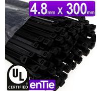enTie Black Cable Ties 4.8mm x 300mm Nylon 66 UL Approved [100 Pack] [300mm x 4.8mm]