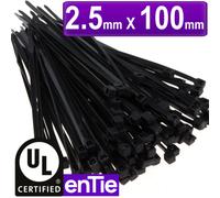 enTie Black Cable Ties 2.5mm x 100mm Nylon 66 UL Approved [100 Pack] [100mm x 2.5mm]