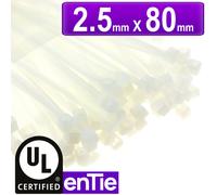 enTie Natural White Cable Ties 2.5mm x 80mm Nylon 66 UL Approved [100 Pack]