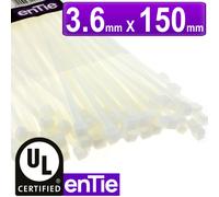 enTie Natural White Cable Ties 3.6mm x 150mm Nylon 66 UL Approved [100 Pack]