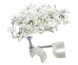 enTie Round White 8mm Cable Clips Secure Fastenings Cables [100 Pack]