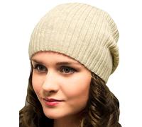 Entire Empire Cream Grey Slouchy Beanie for Women - Woolly Knitted Winter hat - Long Slouch Skiing Golf Running Snowboarding Hiking - Soft Knit for a Woman, Winter Ladies Hats 50% Wool (Cream Grey)