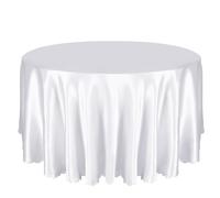 Entisn 1 Pack 90 Inch / 7.5 Ft Round Tablecloth, White Satin Table Cloth for 30-72 Inch Table, Overlay Bright Silky Satin Table Cover, Wrinkle Resistant Table Decoration for Wedding Banquet Party