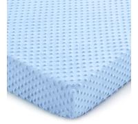 Entisn Baby Crib Sheets, 28 x 52 Inch Minky Dot Fitted Crib Mattress Sheet for Boys, Soft and Warm Fleece Nursery Bedding for Standard Toddler Bed Mattresses (Baby Blue)