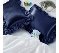Entisn Ruffle Satin Toddler Pillowcase Set of 2, 13 x 18 Inch Toddler Silky Pillow Covers with Envelope Closure, Anti Wrinkle Soft Travel Pillow Case Nursery Pillow Sham for Girls, Boys (Navy Blue)