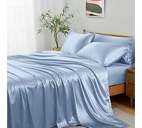 Entisn Silky Satin Sheets Set, Full Size Satin Bed Sheets Set, Baby Blue Luxury Bedding Sets, Ultra-Soft & Breathable 5 Pieces Includes 1 Fitted Sheet, 1 Flat Sheet, 3 Pillowcases