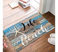 Entrance Doormat Beach Theme Life Is Better At The Beach Starfish Vintage Wooden Board Rug Mats Decorative Welcome Door Mat Heavy Duty Barrier Mats For Garden Home Patio 40X60Cm