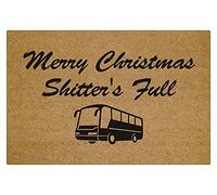 Entrance Floor Mat Merry Christmas Shitter's Full Bus Doormat Entrance Front Door Carpet Outdoor/Indoor/Bathroom/Kitchen/Bedroom- 18x30 Inch Brown