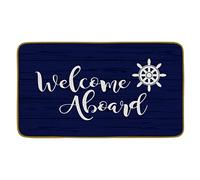Entrance Mat, Welcome Aboard Steering Wheel Nautical Theme Decorative Doormat, Navy Blue Boat Floor Mat, Rustic Welcome Compatible With Home Indoor Outdoor Front Porch Door Mat 50x80cm