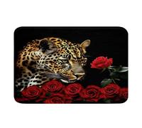 Entrance Mats Red Rose Cheetah Cat Leopard Print Non Slip Flannel Mat Low Profile Door Mat For Outdoor Kitchen Bathroom 40X60Cm