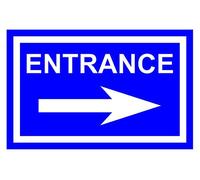 Entrance Sign With Directional Arrow Aluminium Composite Sign 300mm x 200mm Blue/White.